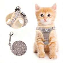 Cat Harness Vest And Small Dog Harness Vest, All-Weather Mesh Chest Harness, Cat Harness Vest With Reflective Strips, Step-In Adjustable Chest Harness, Suitable For Small Cats (Multiple Color Patterns) - Khaki - View 11