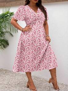 Fresh And Sweet Floral V-Neck Dress, New Summer 2026 Collection In Plus Sizes - Multicolor - View 6