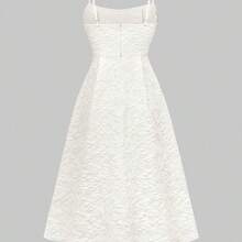 Floreya Summer Elegant Solid Color High-End Chic Style Prom Dress, Waist-Cinched Fitted Spaghetti Strap Midi Dress, White Party - Verde militar - Ver 8