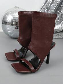 Elegant Strap Commuter High Heel Boots For Women - Burgundy - View 9