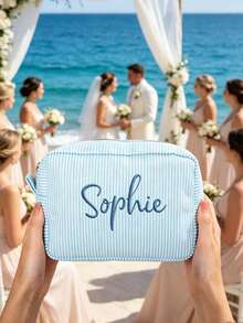 Customized Embroidered Name Makeup Bag, Handmade Monogram Cosmetic Bag, Travel Organizer Pouch, Macaron Makeup Bag, Bridesmaid Gift, Minimalist Solid Color Makeup Bag, Mother's Day Gift, Teacher's Day Gift, Birthday Gift, Holiday Gift, Single Party Gift, Embroidered Makeup Bag, Monogram Makeup Bag, Bridesmaid Makeup Bag, Travel Makeup Bag - Multicolor - View 7