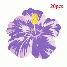 10个/20个/50个紫色芙蓉花纸盘（散装）和棕榈叶夏威夷风格芙蓉花一次性纸盘，热带树叶餐巾纸，夏季夏威夷派对用品装饰 - 紫色 - 查看 10