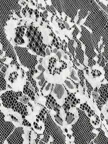 MOD Vestido de manga corta, cuello redondo, ajuste holgado y casual con camiseta interior de encaje, para uso diario, hippie, té, encaje, salir, vestido casual - Blanco y Negro 2 - Ver 5