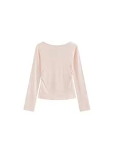2-In-1 Lace Trim Contrast Color Elegant Long Sleeve T-Shirt Top - Light Gray Powder - View 7