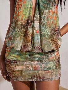 Vestido mini de mujer con estampado de malla de punto y cuello halter, primavera/verano - Multicolor 2 - Ver 6