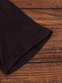 Camiseta de manga corta holgada con estampado de lazo y hombros anchos, casual, negra, de verano - marrón oscuro - Ver 5