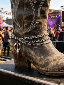 1 pieza Cadena de botas multicapa, decorada con piedras preciosas falsas rojas - Accesorio de calzado de estilo gótico punk, adecuado para Halloween, festivales, eventos musicales, cosplay y actuaciones en el escenario - Accesorio unisex de estilo oscuro y audaz - Plata-32 - Ver 3