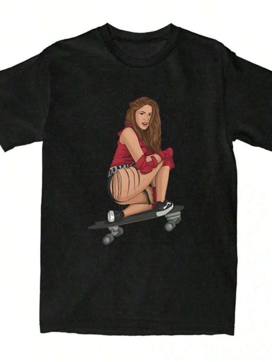 Printed T-Shirts For Women, Oversized Urban Style Tops, Comfortable And Stylish Summer Tees That Go With Everything. Graphic Print T-Shirt Featuring Singer For Men And Women, Vintage Oversized Harajuku Style Tees, Short-Sleeved Cotton T-Shirts 70230. - 黑色 - 查看 1
