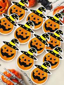 100pcs Halloween Pumpkin Ghost Lollipop Decoration Cards, Paper Message Cards For Parties, Holidays, Weddings And More, Packaging Decoration, Fun Candy Storage Supplies - B - View 1