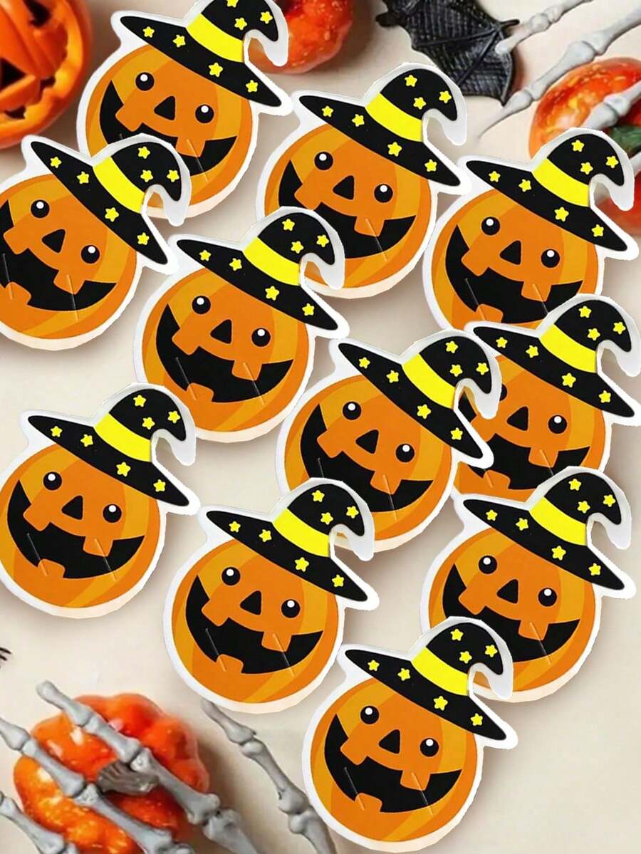 100pcs Halloween Pumpkin Ghost Lollipop Decoration Cards, Paper Message Cards For Parties, Holidays, Weddings And More, Packaging Decoration, Fun Candy Storage Supplies - B - View 1
