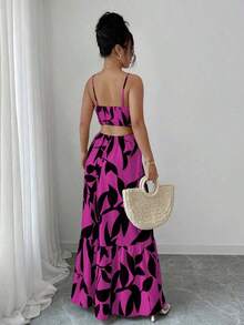 Vestido largo elegante de mujer con estampado y cintura ceñida - Multicolor - Ver 6