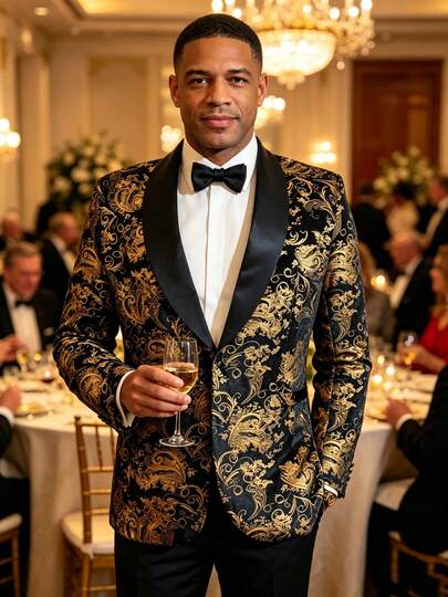 Men's Gold Foil Suit Jacket, Wedding Host Groomsman Formal Wear, Stage Performance Attire