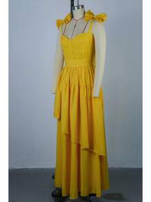 Vestido tirantes lazo cuello V volantes primavera 2026 - Amarillo - Ver 5