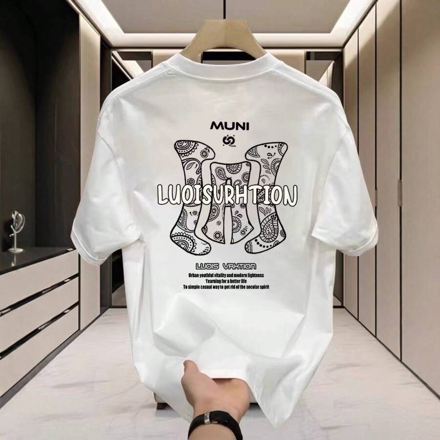 New Men's Short-Sleeved Printed T-Shirt, Modern Urban Style, Custom Summer Cotton Short-Sleeved T-Shirt With Crew Neck And Regular Shoulders For Everyday Wear. OWGM - 純棉200克-白色 - 查看 1