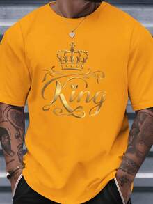 Men's Crew Neck T-Shirt, 100% Cotton, Graphic Print, Breathable And Lightweight Fabric, Machine Washable, Casual Style Ideal For Everyday Wear, Outings And Dates All Year Round - 橘色 - 查看 4