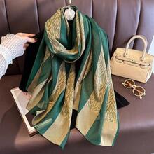Bufanda larga de lujo para mujer, chal elegante, pañuelo Hijab para mujer, bufandas Retro suaves para ropa de viaje - CJ1213-3-Verde - Ver 19