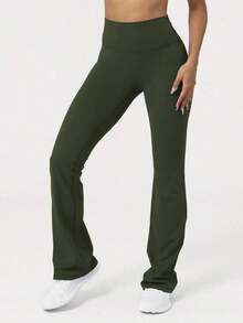 2026 Sodalemon Women's Black Slim Fit Flared Yoga Sweatpants For Spring - 軍綠色 - 查看 6