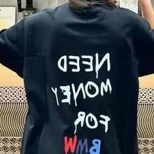 Camiseta de manga corta de algodón puro, estilo casual holgado y sencillo, con estampado de estilo urbano americano, para mujer, con efecto rejuvenecedor y corte ajustado, ideal para parejas. - Blanco - Ver 4