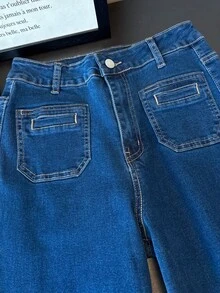 ALO FASHION Elegantes jeans largos de mezclilla lavada estilo boho con pierna ancha y tejido elástico. - azul real - Ver 6