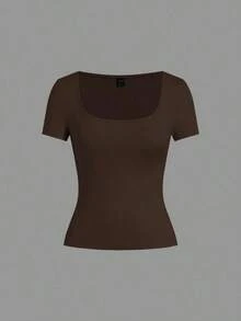 Set de 3 camisetas de punto para mujer, multicolor, camisetas básicas de primavera/verano para mujer, tops ajustados básicos, paquete de tops básicos, tops básicos para mujer, tops de ajuste ceñido, tops básicos, tops de mujer de cuello cuadrado, tops de verano para mujer, tops de manga corta para mujer, tops de verano para mujer, camisetas de mujer - Multicolor 9 - Ver 4