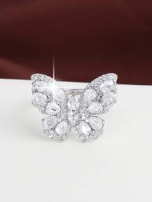 1 chiếc nhẫn điều chỉnh được thiết kế hình bướm, đính đá Cubic Zirconia, dành cho nữ. - Nhiều màu - Xem 6