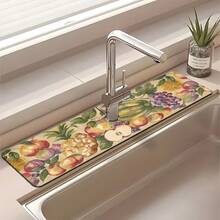 1 pieza Alfombrilla de fregadero con estampado de frutas, de poliéster duradero, de secado rápido, fácil de limpiar, adecuada para cocina y baño, fácil de instalar, decoración diaria, regalo, alfombrilla de baño, alfombrilla de fregadero duradera, accesorio de fregadero - Multicolor - Ver 4