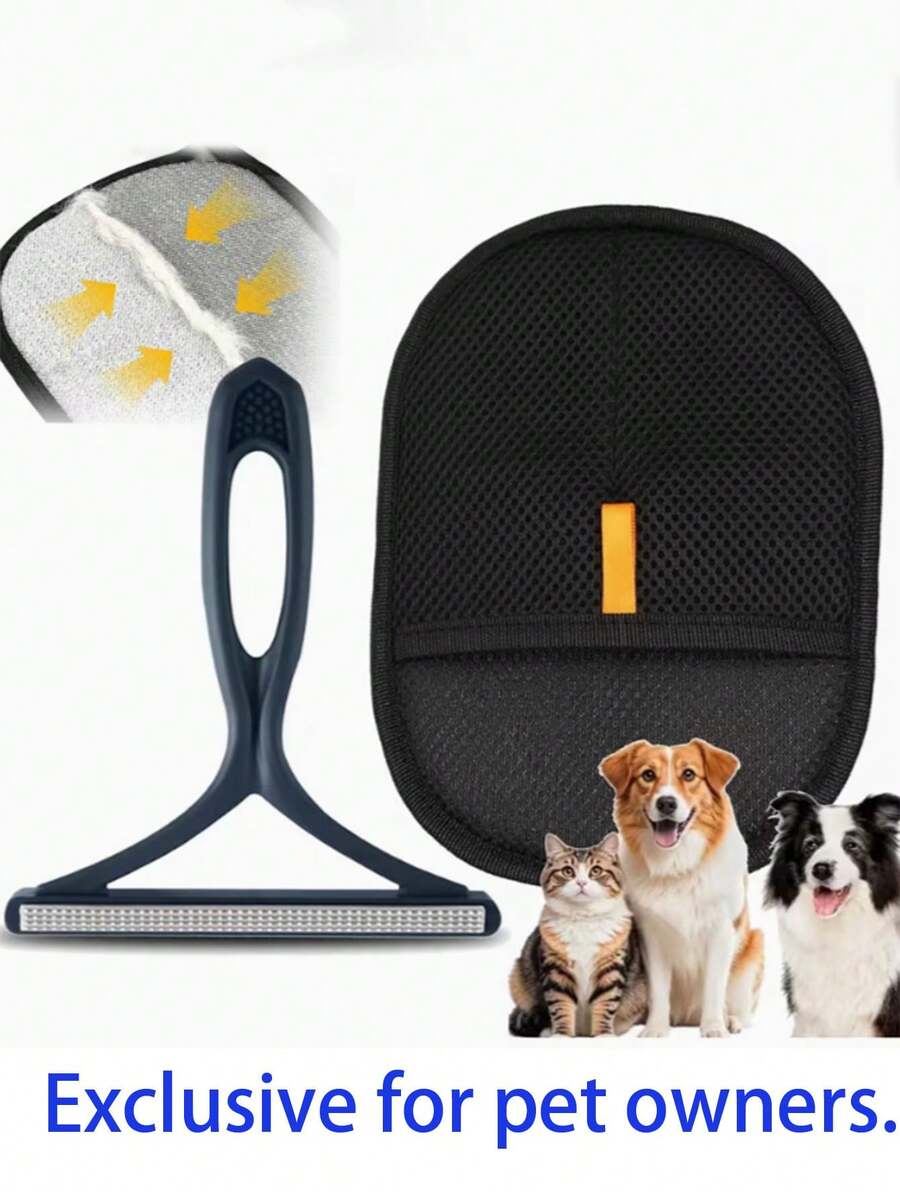 2-In-1 Pet Deshedding Kit - For Cats & Dogs, Includes Anti-Static Deshedding Glove And Lint Roller Brush - Professional Static Cleaning Tool For Clothes, Car Seats And Furniture - Portable Pet Deshedder, No Water/Soap Needed (For Pet Owners) - Multicolor - View 1
