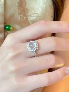5pcs Fashion Cubic Zirconia Open Copper Ring Set Suitable For Women Party Wedding Wear - Silver - View 8