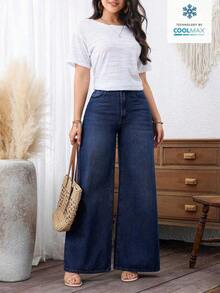 Jeans de uso diario simples de unicolor para mujer - Azul lavado oscuro - Ver 6