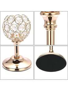 Juego de 3 candelabros de metal con cristales dorados, portavelas de cristal alto elegante para centro de mesa, decoración de velas para bodas, cumpleaños, graduación y decoración del hogar - Oro - Ver 8