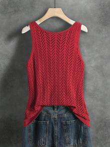 Chaleco sin mangas de punto calado y de unicolor, transpirable y versátil para mujeres.Adecuado para deportes, fitness, uso diario, vacaciones de verano, casual, unisex, suave y cómodo para todas las estaciones - Rojo - Ver 4