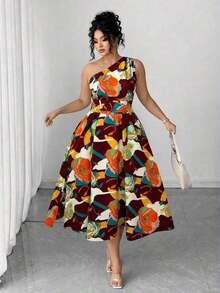Vestido elegante de mujer de talla grande con estampado floral azul y blanco, elegante y chic para fiestas, graduaciones, vacaciones, festivales, citas, bodas y salidas - Burdeos - Ver 4