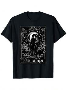 Moon Design Card For Cat Lovers | Cat Moon T-Shirt For Men And Women, A Christmas, Thanksgiving, New Year's Or Birthday Gift For Mom, Dad, Men, Women And Friends. Unisex, Black, Soft Fabric, 100%. - 黑色 - 查看 1