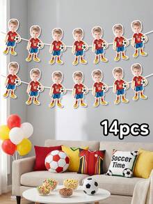 7/14/21pcs Customized Soccer Player Photo Banner, Personalized Face Soccer Banner, Hanging Decorative Flag, Soccer Background Wall, Sports Party Happy Birthday Celebration, For Boys, Party Supplies - Multicolor - View 26
