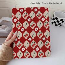 1pc Red Cherry & Daisy Print 360° Rotatable Protective Tablet Case ,Multi-Angle Magnetic Stand Cover With Auto Sleep/Wake Function, Compatible With IPad PRO/AIR, Compatible With SAMSUNG,Compatible With XIAOMI Pad 5/6/7,Compatible With Huawei Matepad - Multicolor - View 4