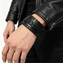 1pc Handmade Woven Black Bracelet, Motorcycle Style Accessory For Men, Gift For Him - Black - View 3