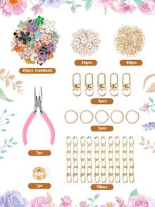 Kit de manualidades DIY para hacer llaveros con cadena y colgante de flor de aleación esmaltada, 80/131/206 piezas, incluye anilla para llaves, hebilla, cadena, argollas y alicates de montaje - Kit para hacer llaveros - Ver 8