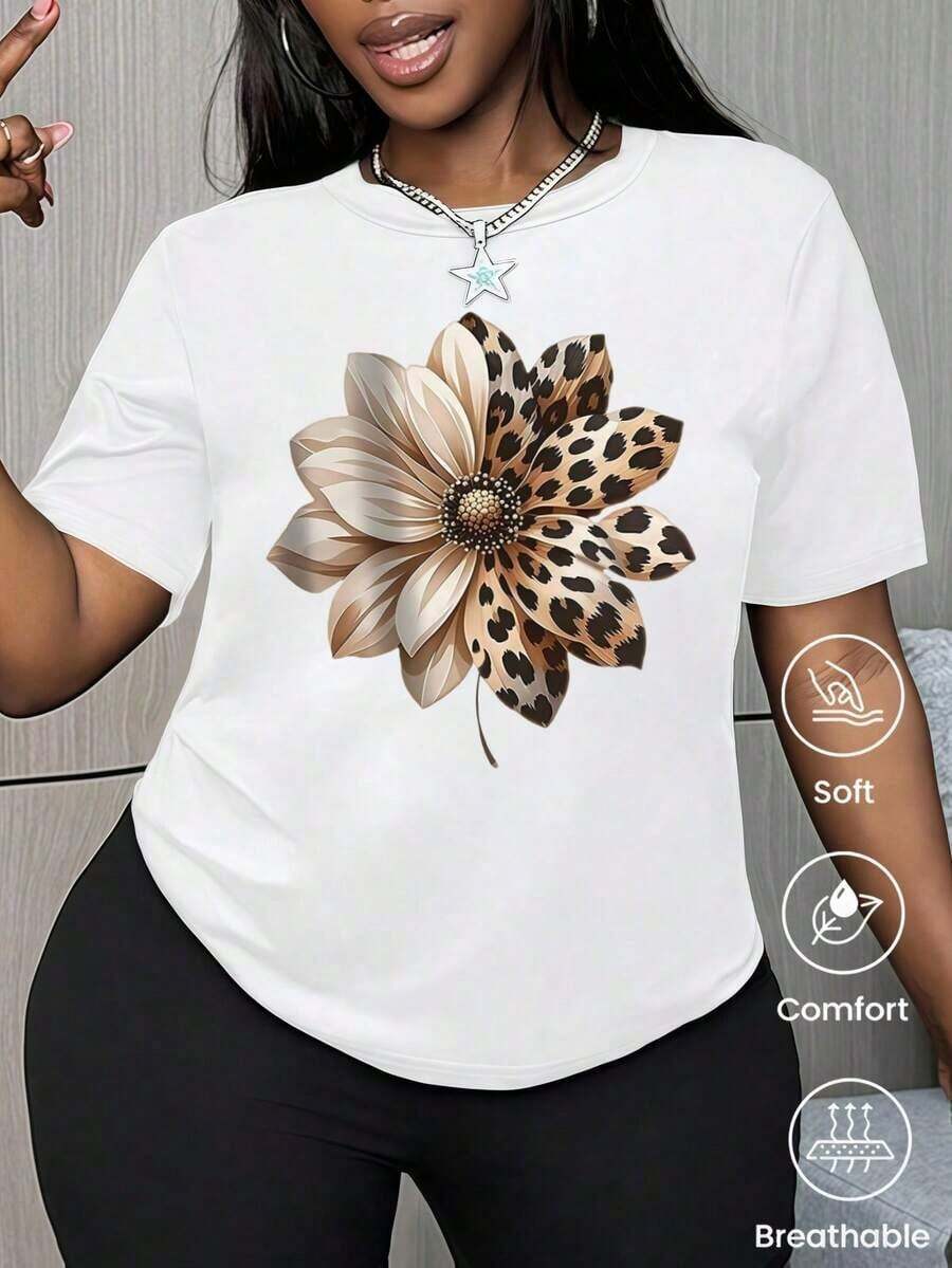 Fashionable Short-Sleeved T-Shirt For Spring And Summer 2026, Made In Mexico, 180 Grams. Cartoon Print, Couple Design, Suitable For Indoor Or Outdoor Wear. Crew Neck, Unisex, For Office And Leisure. One-Piece Pack. Women's Blouses, Women's T-Shirts, Casual Blouses For Ladies - 白色的 - 查看 1