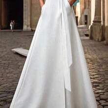 2026 Spring/Autumn New Fashion Batwing Sleeve V-Neck Tie-Waist Asymmetrical A-Line Split Skirt, Women's Spring/Summer New Long Skirt, Women's Summer Set, Loose Fit, Tie-Waist Design, Suitable For All Sizes, Multifunctional Minimalist Design With Pockets Elegant - Amarillo - Ver 8