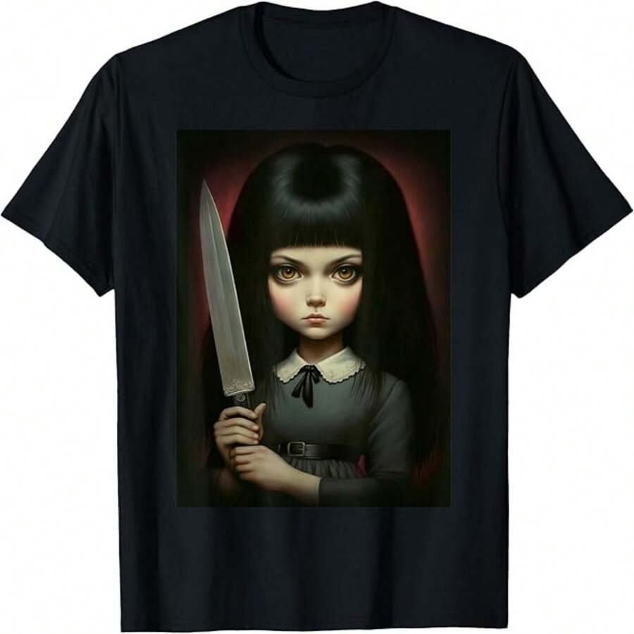 Womens Casual Cotton Short Sleeve Round Neck Regular Fit T-Shirt with Unique Graphic Print - Negro - Ver 1