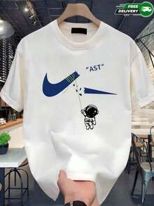 100% cotton Camiseta de manga corta para mujer con estampado de astronauta y logo deportivo, cuello redondo, de poliéster, apta para uso diario, salidas casuales, fin de semana y actividades urbanas, estilo streetwear casual, ideal para primavera y verano, envío gratis en México. - Blanco - Ver 6