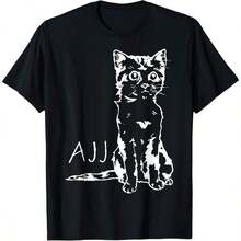 Camiseta con Diseño Abstracto de Lobo con Salpicaduras de Tinta y Efecto de Pincelada - Negro - Ver 1
