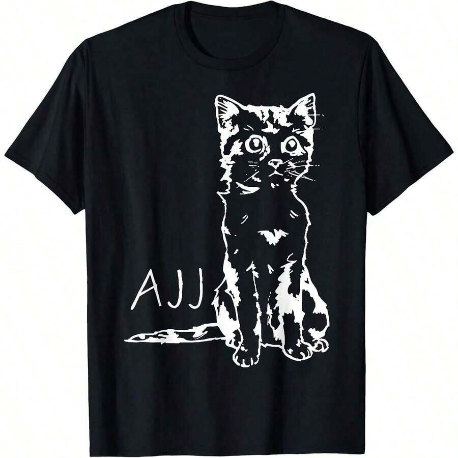 Camiseta con Diseño Abstracto de Lobo con Salpicaduras de Tinta y Efecto de Pincelada - Negro - Ver 1