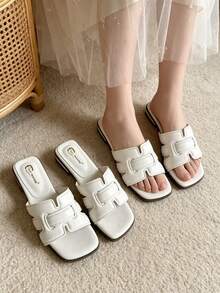 Nouvelles sandales ajourées, sandales à bride et talon bas pour femmes, chaussures de plage polyvalentes et décontractées pour l'été - Beige - Voir 1