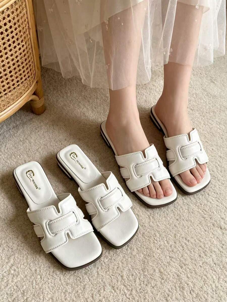 Nouvelles sandales ajourées, sandales à bride et talon bas pour femmes, chaussures de plage polyvalentes et décontractées pour l'été - Beige - Voir 1