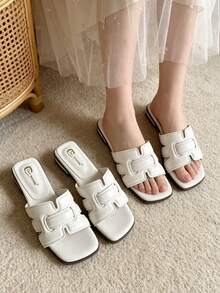 Nouvelles sandales ajourées, sandales à bride et talon bas pour femmes, chaussures de plage polyvalentes et décontractées pour l'été - Beige - Voir 2