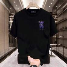 Camiseta de manga corta para hombre de algodón puro con estampado de oso de dibujos animados, cuello redondo, estilo casual y a la moda, nueva  2025, éxito de  de verano. PMVN - 200 g de algodón puro - negro - Ver 4