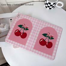 1pc Pink Gingham Cherry & Bow Print 360° Rotatable Protective Tablet Case ,Multi-Angle Magnetic Stand Cover With Auto Sleep/Wake Function, Compatible With IPad PRO/AIR, Compatible With SAMSUNG,Compatible With XIAOMI Pad 5/6/7,Compatible With Huawei Matepad - Multicolor - View 2
