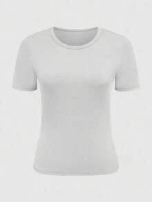 Camiseta casual de mujer de unicolor de manga corta y acanalada - Multicolor 4 - Ver 4