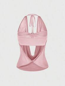 Top sin tirantes estilo retro Y2K para mujer, primavera/verano, con escote profundo y espalda descubierta, estilo callejero (incluye forro de tubo). - Rosa - Ver 2